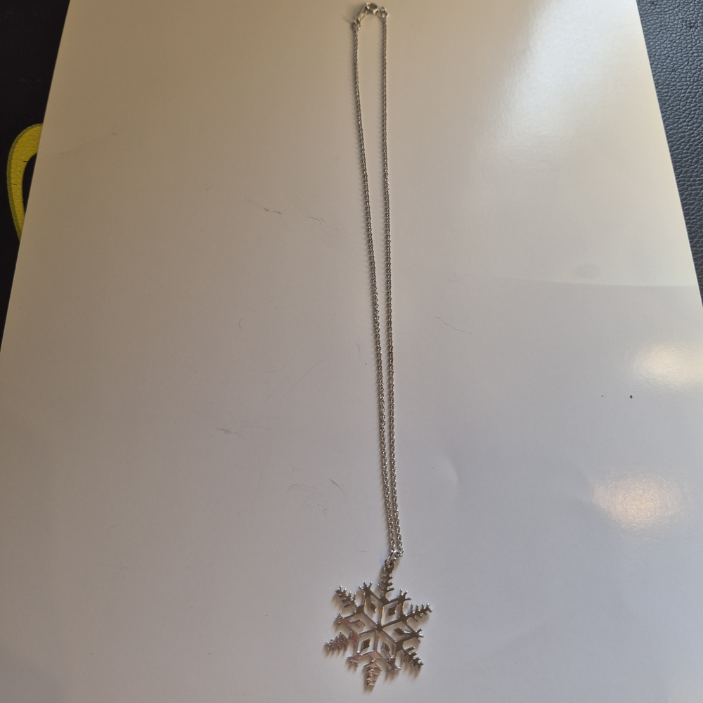 1/20 14k Gold Avon Silver Colored Snowflake Necklace- Elegant Winter Jewelry